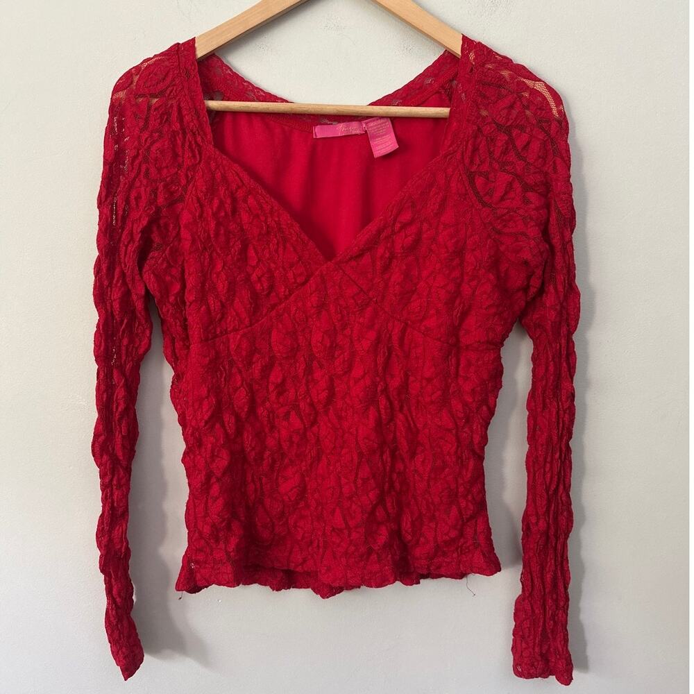 Vintage Thalia Sodi Top Womens Large Red Lace Fitted Long Sleeve Y2K Whimsigoth